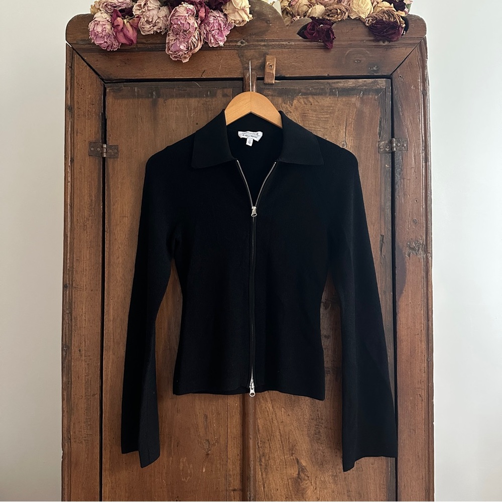 & Other Stories black knit zip up sweater